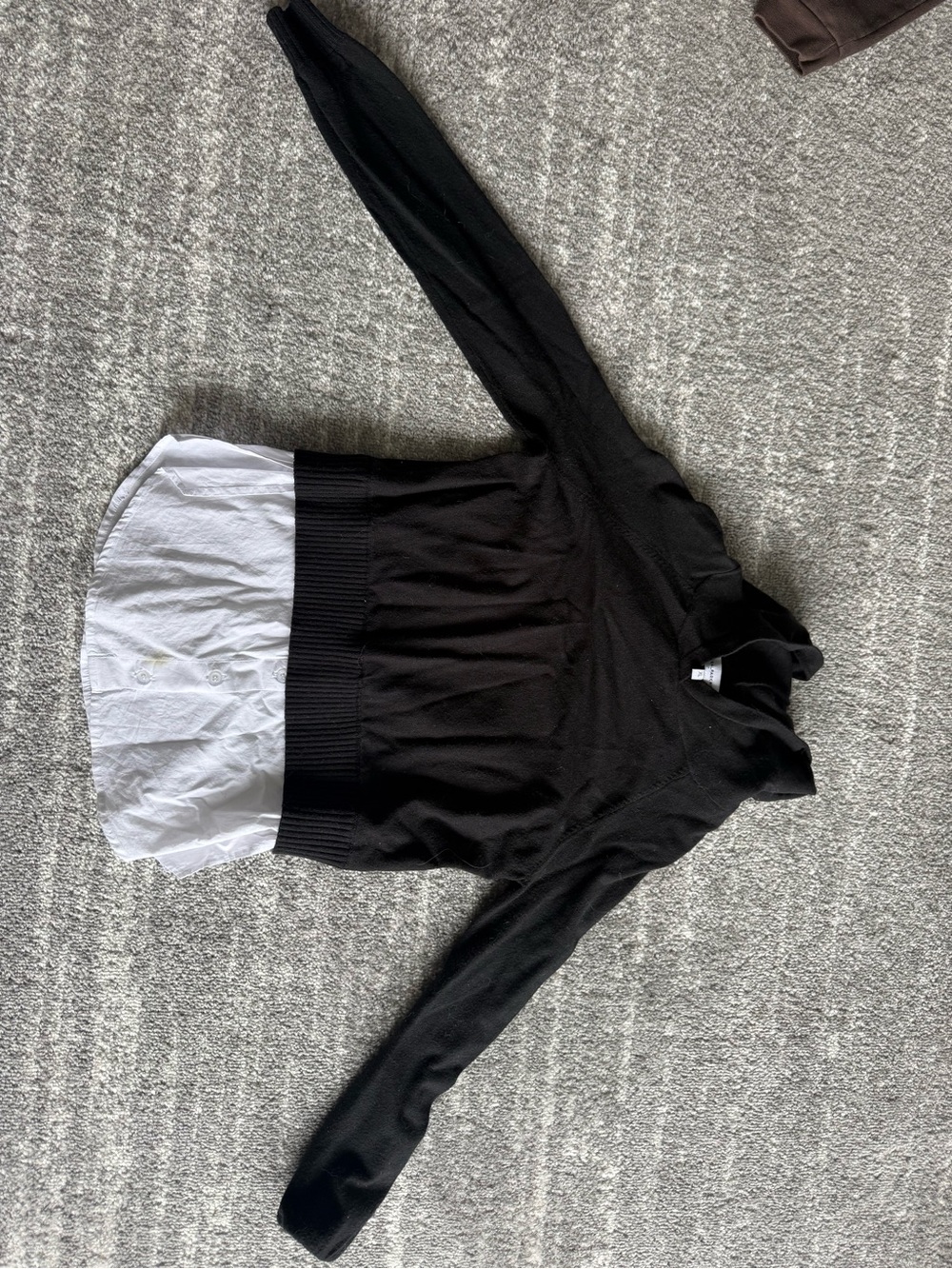 Black Sweater with Attached White Shirt Hem